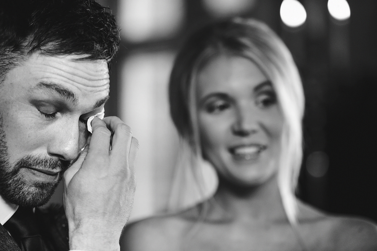 Grooms emotional reaction to bride