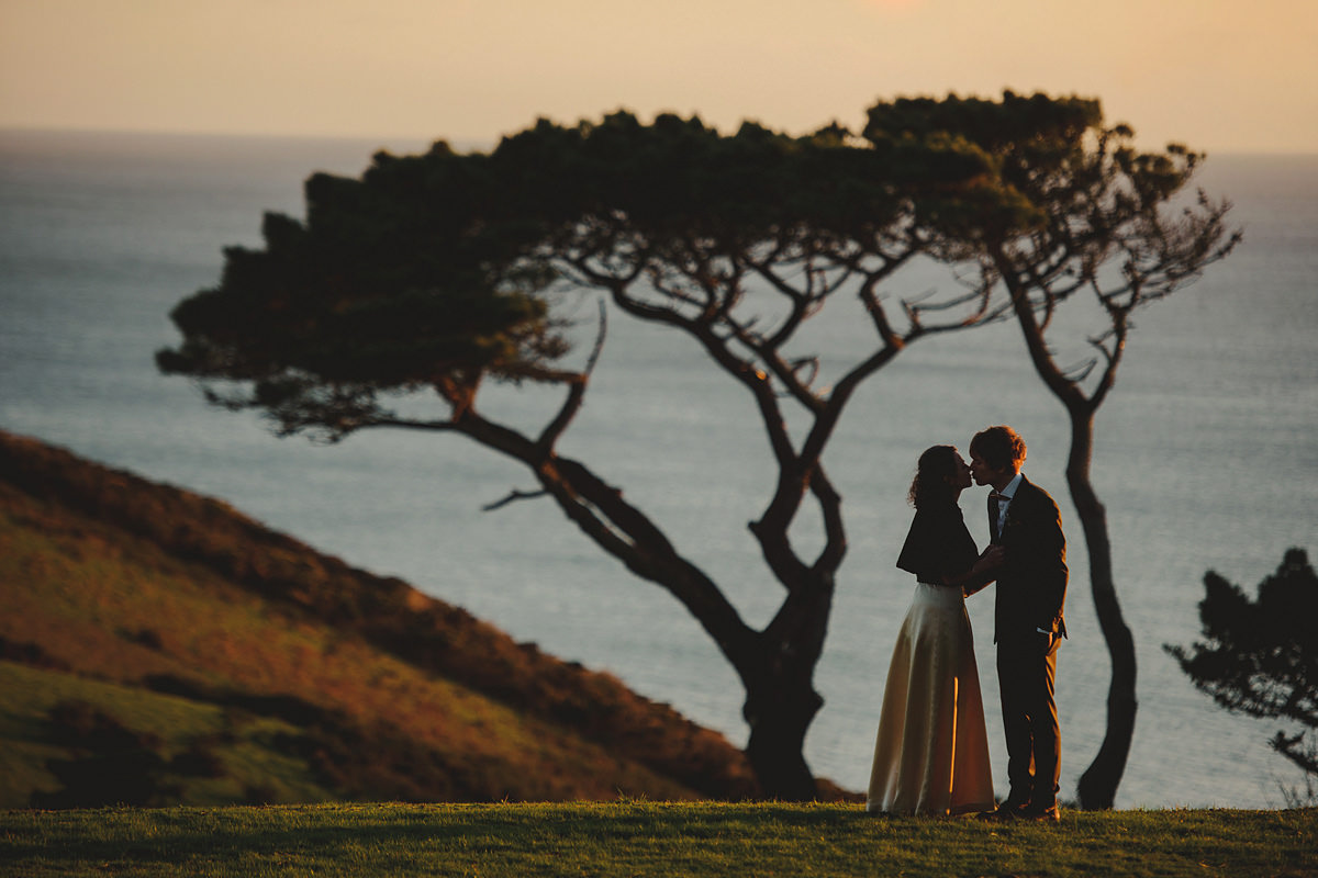 Bride and groom in amazing sunlight