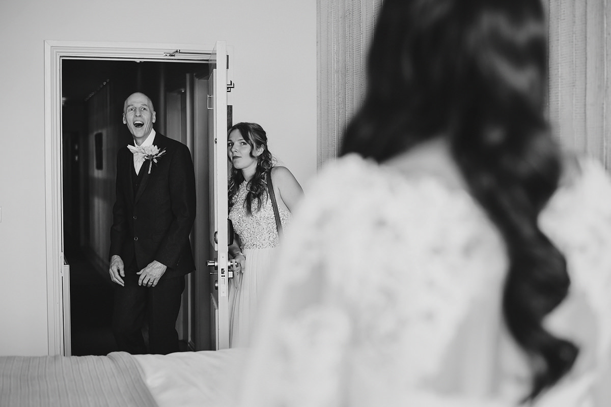 Father daughter first look wedding photo