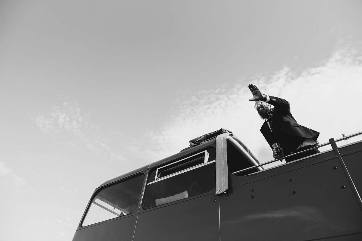 Black and white groom wedding photo