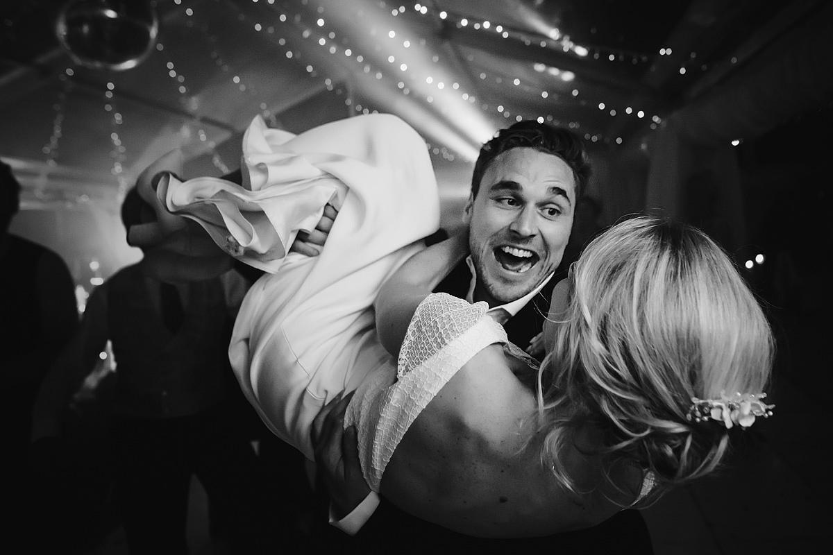 Fun dance floor wedding photo